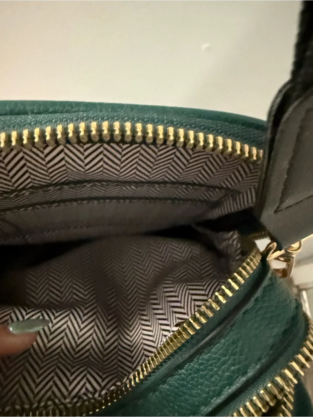 Women's Dark Green Crossbody Bag with Striped Adjustable Strap